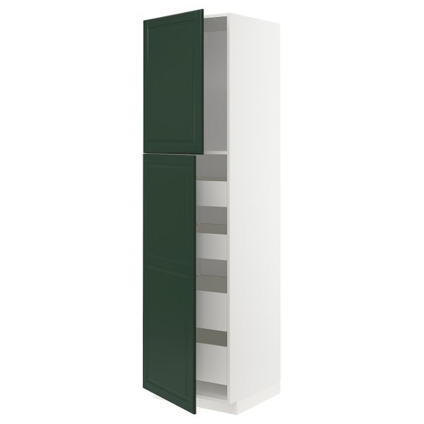 Высокий шкаф/2дверцы/4ящика, белый/Будбин темно-зеленый 60x60x220 см IKEA METOD МЕТОД / MAXIMERA МАКСИМЕРА 794.445.46 - фото 1
