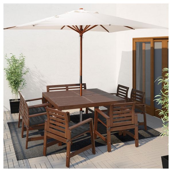 Стол + 6 кресел + скамья для сада ЭПЛАРО, коричневая морилка, Холло черный - фото 2