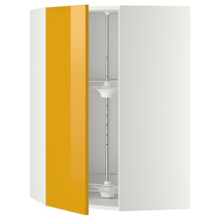 Угловой навесной шкаф с вращающейся секцией МЕТОД, белый, Ерста желтый