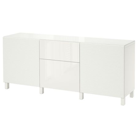 Комбинация для хранения с дверцами, ящиками БЕСТО, Лаксвикен белый, Сельсвикен глянцевый/белый (180x40x74 см)