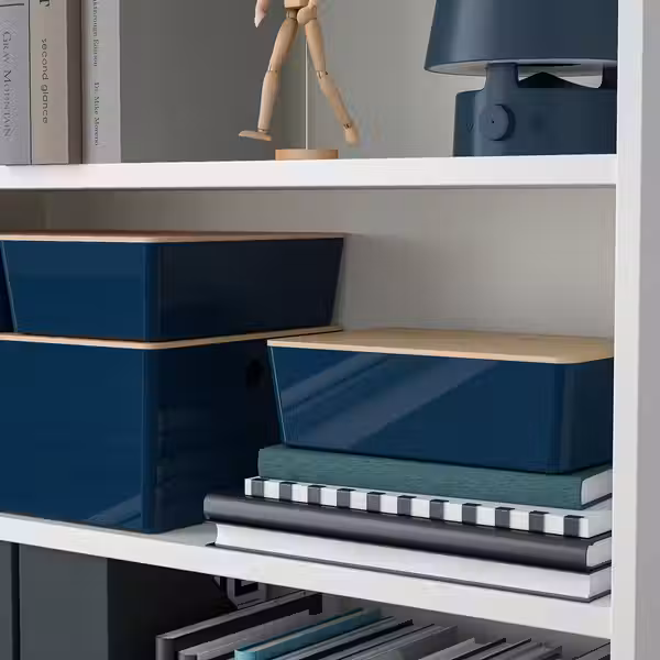 KUGGIS Контейнер с крышкой - черно-синий/бамбук 18x26x8 см - фото 4