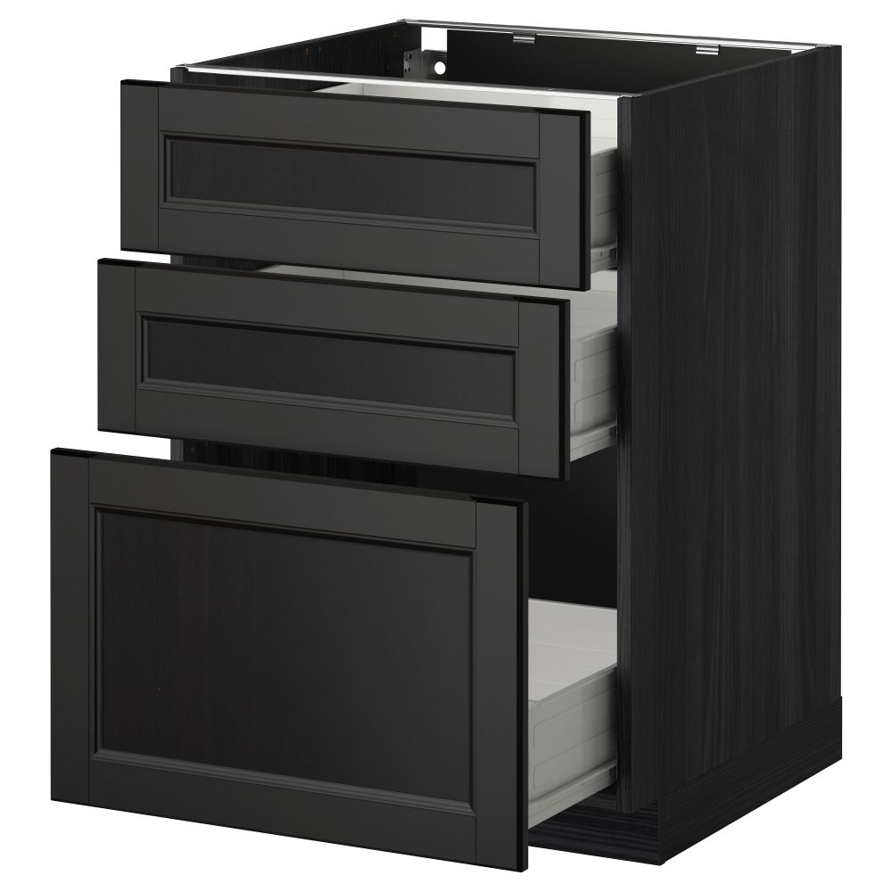 Напольный шкаф с 3 ящиками МЕТОД / ФОРВАРА, черный, Лаксарби черно-коричневый - схема-чертеж с размерами
