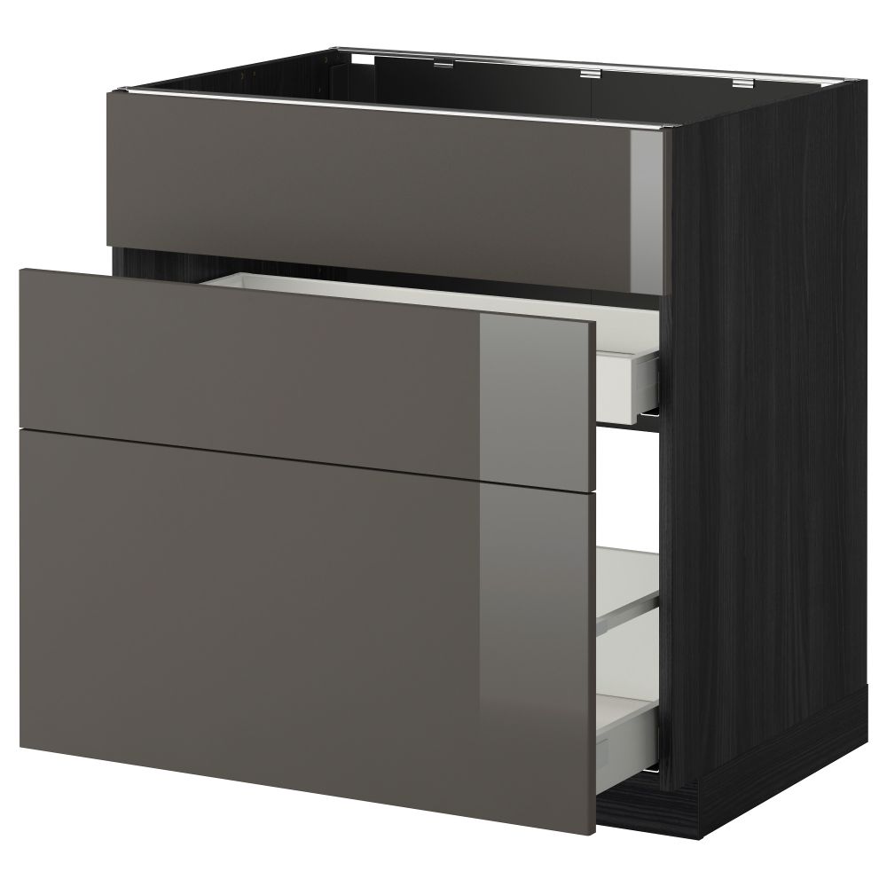 Напольный шкаф под мойку + 3 фронтальных панели, 2 ящика МЕТОД / МАКСИМЕРА, черный, Рингульт серый - схема-чертеж с размерами