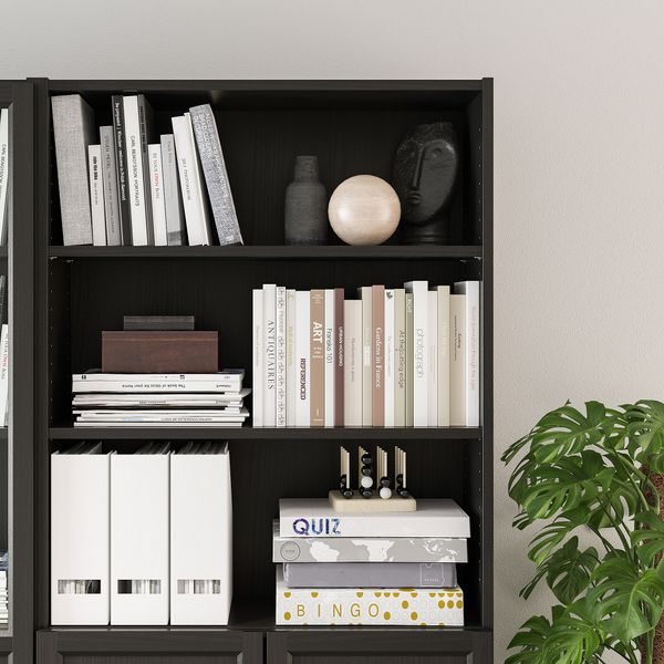 Стеллаж, панельные, стеклянные двери, 160x30x202 см, черно-коричневый IKEA BILLY БИЛЛИ, OXBERG ОКСБЕРГ 792.807.19 - фото 5