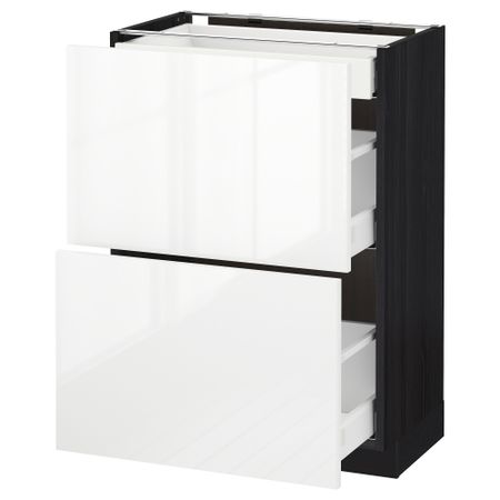 Напольный шкаф, 2 фасада, 3 ящика МЕТОД / МАКСИМЕРА, черный, Рингульт белый