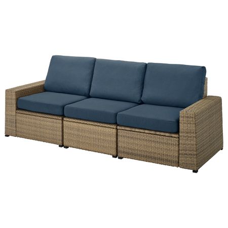 3-местный модульный диван, садовый, коричневый/ФРЁСЁН/ДУВХОЛЬМЕН синий 223x82x88 см IKEA SOLLERÖN СОЛЛЕРОН 792.524.53