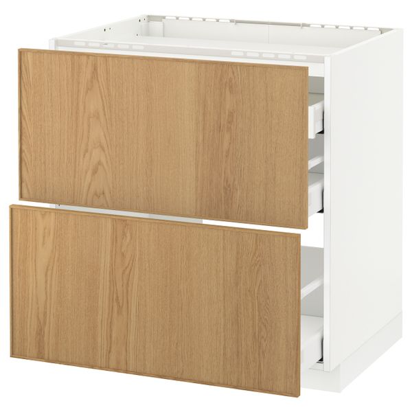 Напольный шкаф, 2 фронтальных панели, 3 ящика, белый/Экестад дуб 80x60 см IKEA METOD МЕТОД / MAXIMERA МАКСИМЕРА 192.356.35 - схема-чертеж с размерами