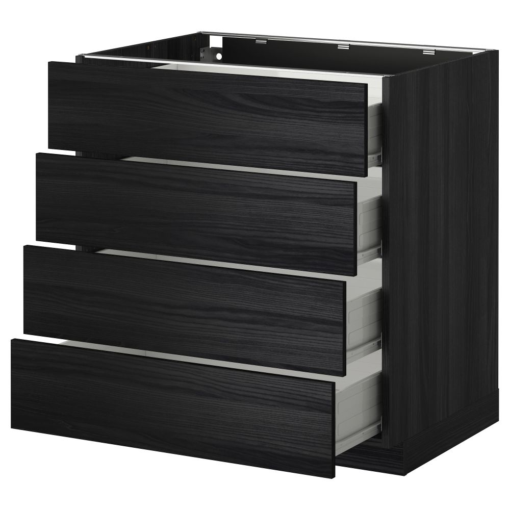 Напольный шкаф 4 фронтальных панели, 4 ящика МЕТОД / ФОРВАРА, черный, Тингсрид черный - схема-чертеж с размерами