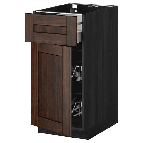 Напольный шкаф с проволочной корзиной, ящиком, дверью МЕТОД / МАКСИМЕРА, черный, Эдсерум коричневый - схема-чертеж с размерами