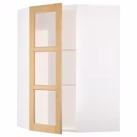 METOD Углов навесн шкаф с полками/сткл дв