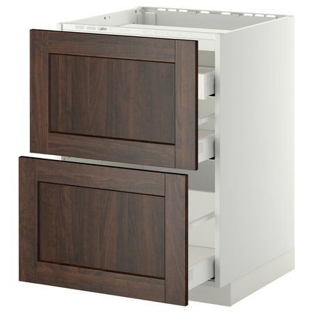 Напольный шкаф, 2 фронтальных панели, 3 ящика, белый/Эдсерум коричневый 60x60 см IKEA METOD МЕТОД / MAXIMERA МАКСИМЕРА