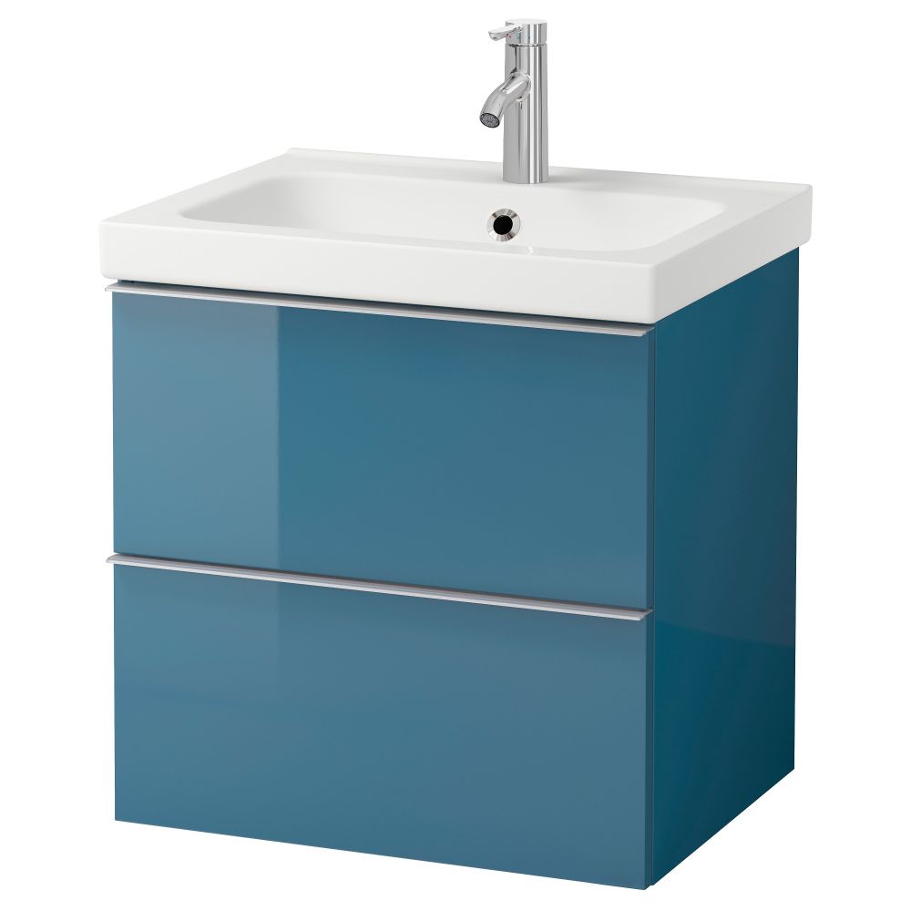 Шкаф для раковины с 2 ящиками ГОДМОРГОН / ОДЕНСВИК, глянцевый бирюзовый (60x49x64 см) - фото 1