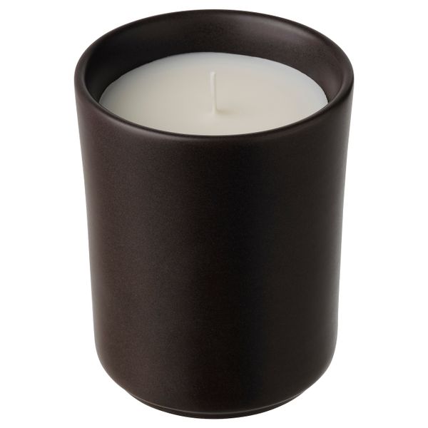 Ароматическая свеча в стакане, керамика/Костер темно-коричневый 10 см IKEA BEHJÄRTAD БЕХЭРТАД 304.979.37 - фото 1