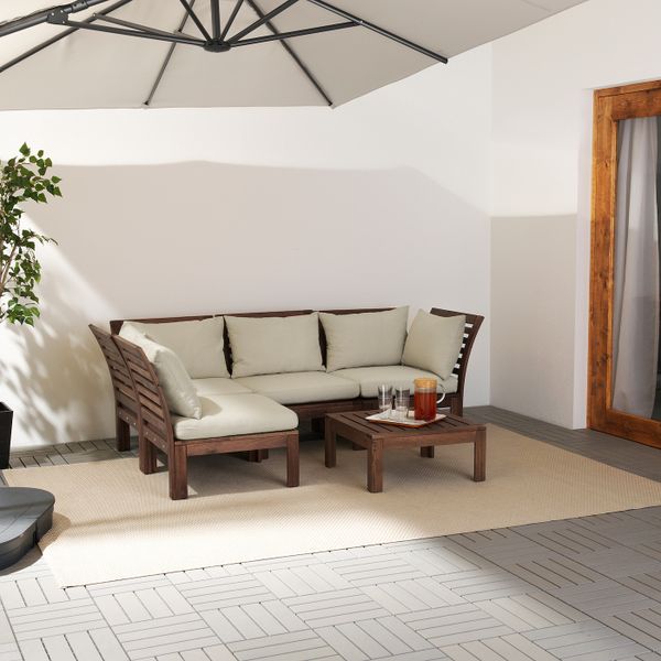 Модульный угловой 3-местный диван, садовый, коричневая морилка/Холло бежевый 143/223x80x78 см IKEA ЭПЛАРО 992.288.48 - фото 2