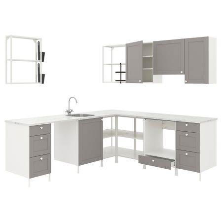 Угловая кухня, белый, серый каркас IKEA BEGIVENHET БЕГИВЕНХЕТ 193.380.25