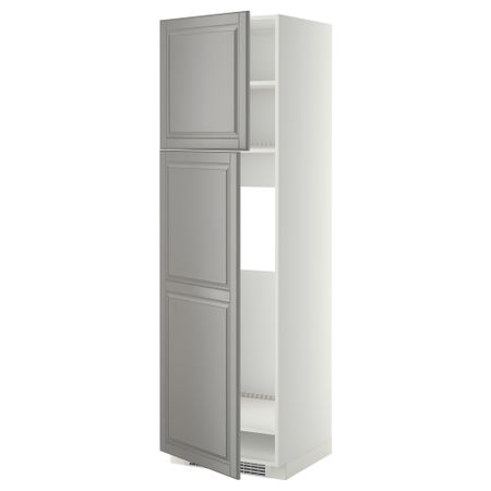 Высокий шкаф для холодильника, 2дверцы, белый, Bodbyn серый, 60x60x200 см IKEA METOD МЕТОД 894.673.49