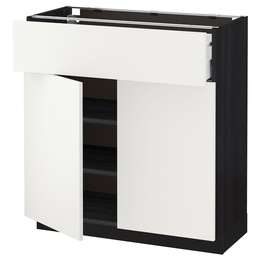 Напольный шкаф + ящик, 2 дверцы МЕТОД / МАКСИМЕРА, черный, Хэггеби белый - схема-чертеж с размерами