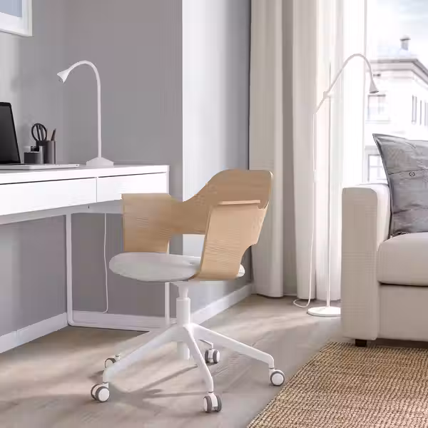 FJÄLLBERGET Конференц-стул, на колесиках - дубовый шпон, беленый/Gunnared бежевый - фото 4