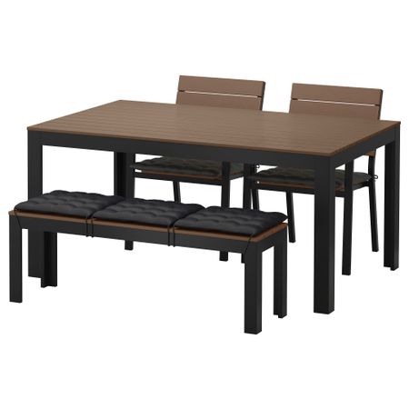Стол + 2 стула + скамья, для сада ФАЛЬСТЕР, черно-коричневый, Холло черный