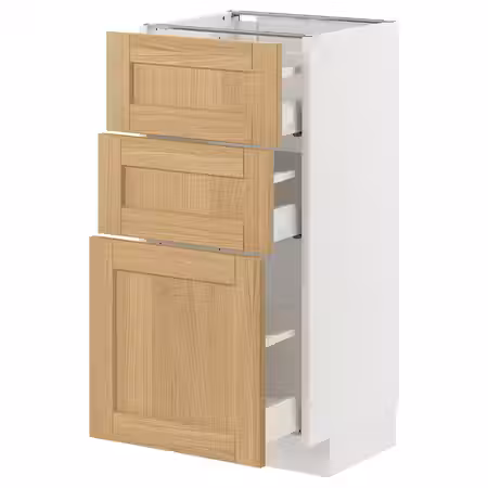 METOD / MAXIMERA Напольный шкаф с 3 ящиками - белый/Forsbacka дуб 40x37 см