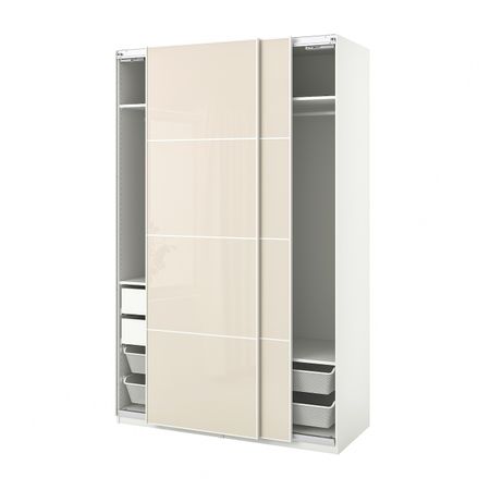 Гардероб, комбинация, белый/глянцевый светло-бежевый 150x66x236 см IKEA PAX ПАКС / HOKKSUND ХОККСУНД 593.958.82