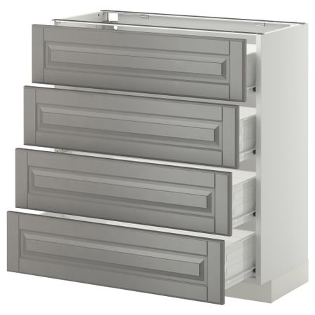 Напольный шкаф 4 фронтальных панели, 4 ящика МЕТОД / ФОРВАРА, белый, Будбин серый