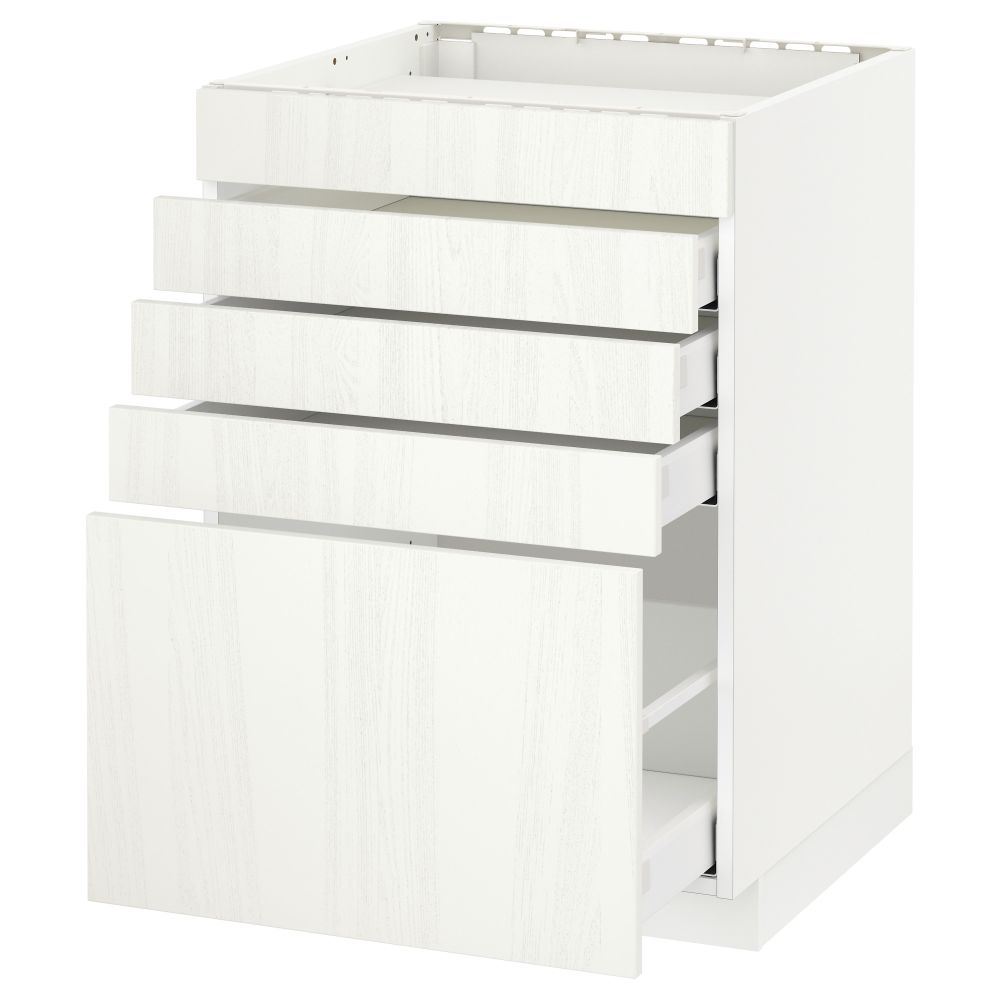 Напольный шкаф для варочной панели, 5 фасадов, 4 ящиков МЕТОД / МАКСИМЕРА, белый, Росдаль белый - схема-чертеж с размерами