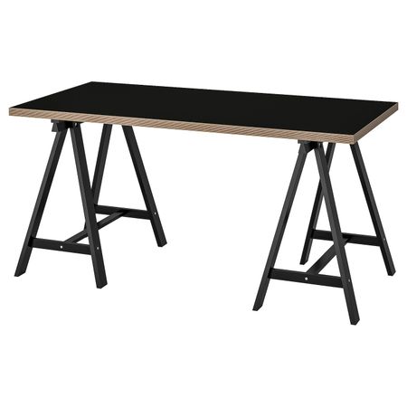 Стол, черный фанера/черный 150x75 см IKEA LINNMON ЛИННМОН / ODDVALD ОДВАЛЬД 293.360.83