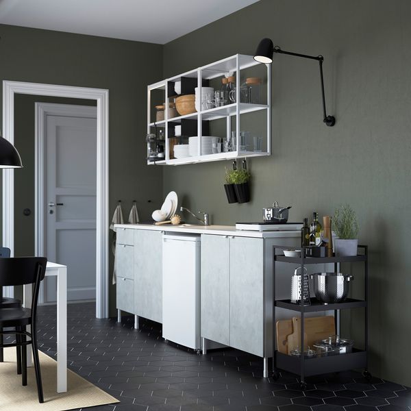 Кухня, 243x63.5x222 см, белый, под бетон IKEA BEGIVENHET БЕГИВЕНХЕТ 193.378.08 - фото 3