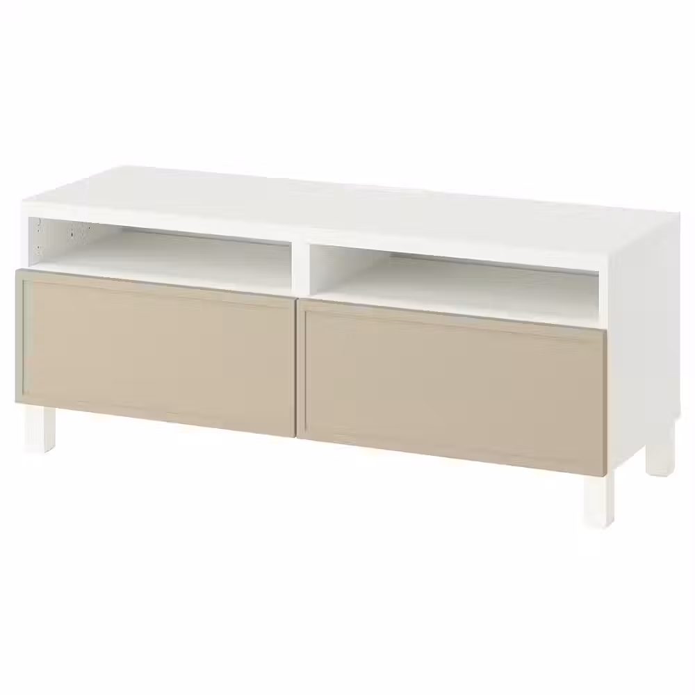 BESTÅ Тумба под ТВ, с ящиками - белый/Krukmakare бежевый 120x42x48 см - фото 1
