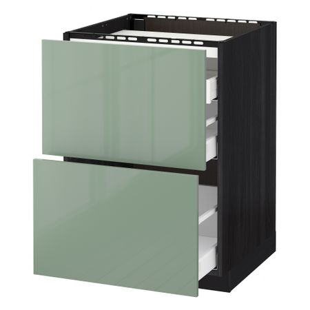 Напольный шкаф, 2 фронтальных панели, 3 ящика МЕТОД / МАКСИМЕРА, черный, Калларп светло-зеленый