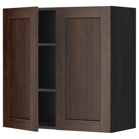 Навесной шкаф с полками/2дверцы, черный/Эдсерум коричневый 80x80 см IKEA МЕТОД 192.264.24