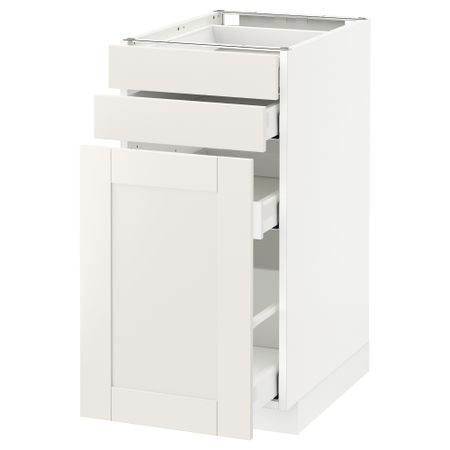 Напольный шкаф с выдвижными модулями, 2 фронтальные панели МЕТОД / МАКСИМЕРА, белый, Сэведаль белый
