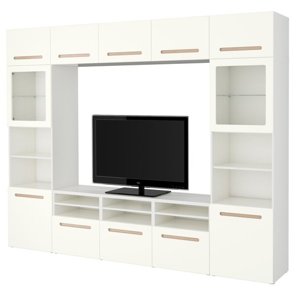 Шкаф для ТВ, комбинированный, стекляные дверцы БЕСТО, Марвикен белый прозрачное стекло (300x40x230 см) - фото 1