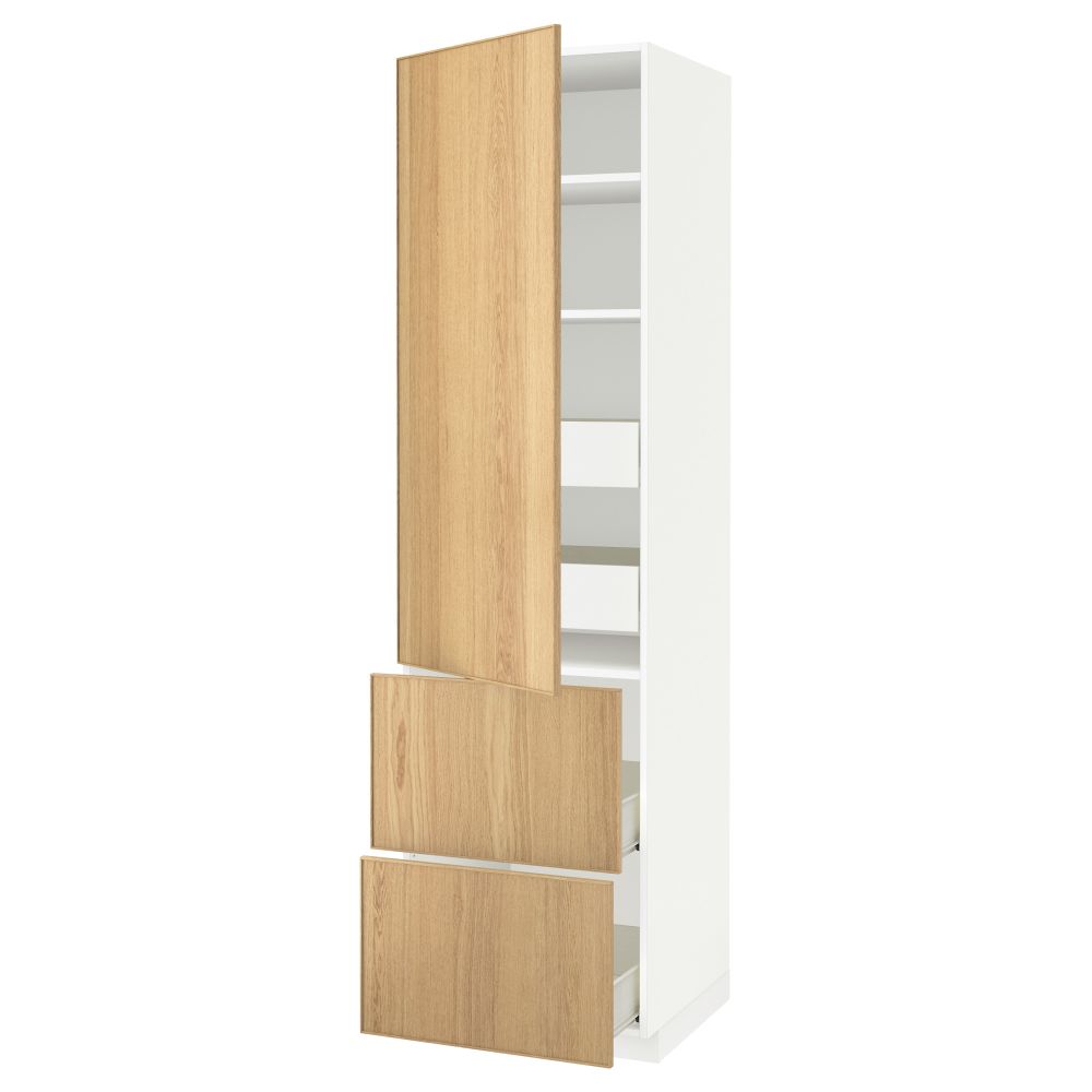 Высокий шкаф + полки, 4 ящика, 2 дверцы МЕТОД / ФОРВАРА, белый, Экестад дуб - схема-чертеж с размерами