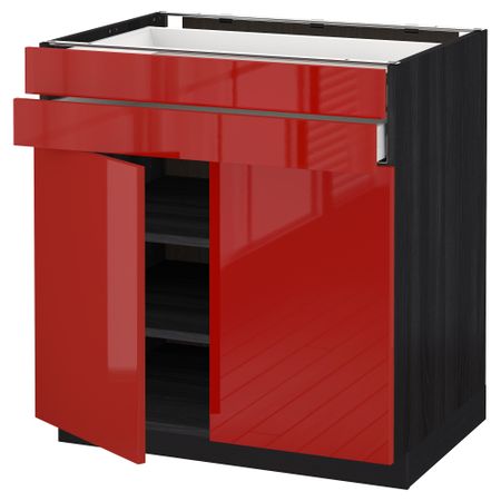 Напольный шкаф, 2 дверцы, 2 ящика МЕТОД / МАКСИМЕРА, черный, Рингульт красный