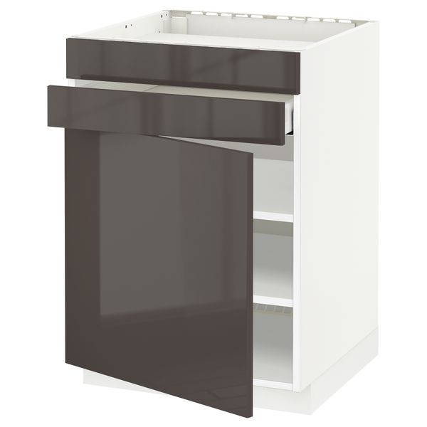 Напольный шкаф для варочной панели, доводчик, 2 фасада, 1 ящик МЕТОД / МАКСИМЕРА, белый, Рингульт серый (60x60 см) - схема-чертеж с размерами