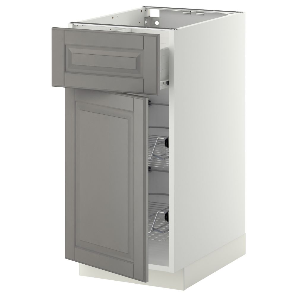 Напольный шкаф с проволочной корзиной, ящиком, дверью МЕТОД / ФОРВАРА, белый, Будбин серый - схема-чертеж с размерами