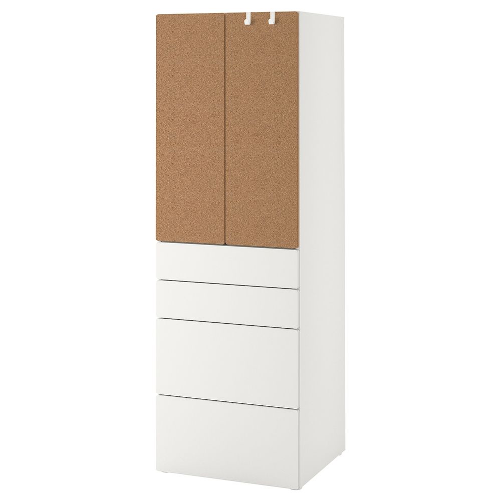 Гардероб, белый пробка/с 4 ящиками 60x42x181 см IKEA SMÅSTAD СМОСТАД / OPPHUS ОПХУС 294.263.85 - фото 1