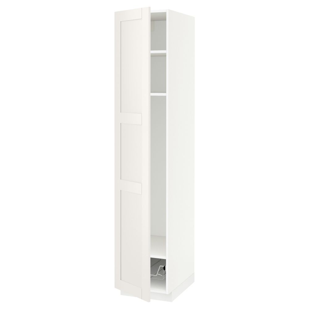 Высокий шкаф с полками, проволочной корзиной МЕТОД, белый, Сэведаль белый - схема-чертеж с размерами