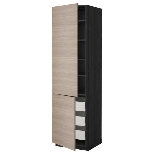 Высокий шкаф + полки, 3 ящика, 2 дверцы МЕТОД / ФОРВАРА, черный, Брокхульт светло-серый - фото 1