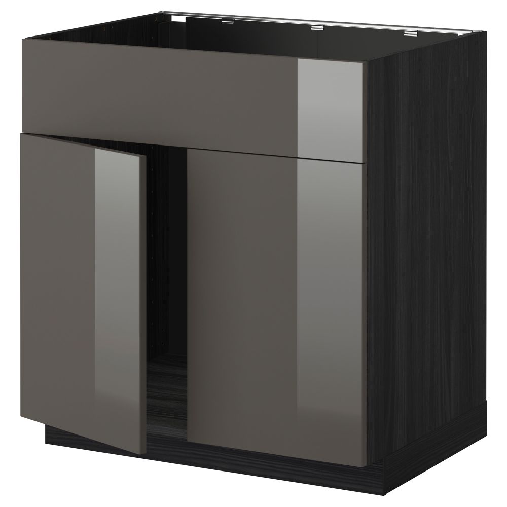 Напольный шкаф под мойку 2 дверцы/фронтальных панели МЕТОД, черный, Рингульт серый (80x60 см) - схема-чертеж с размерами