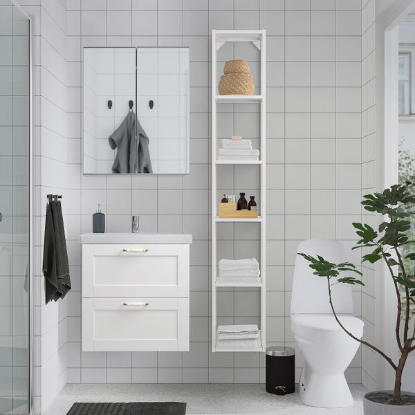 Комплект мебели для ванной,7 предм., Йельсен белый/ПИЛКОН смеситель 64x43x65 см IKEA FISKÅN ФИСКОН / TVÄLLEN ТВЭЛЛЕН 694.373.63 - схема-чертеж с размерами