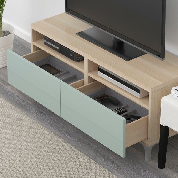 Тумба для ТВ с ящиками, под беленый дуб, Сельсвикен глянцевый/серо-зеленый светлый, 120x40x48 см IKEA БЕСТО 291.980.67 - фото 3