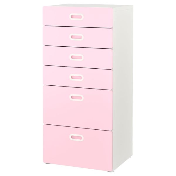 Комод с 6 ящиками, белый/светло-розовый 60x50x128 см IKEA STUVA СТУВА / FRITIDS ФРИТИДС 692.656.20 - фото 1