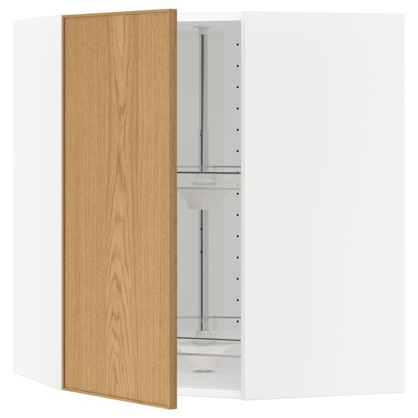 Угловой навесной шкаф с вращающейся секцией МЕТОД, белый, Экестад дуб - схема-чертеж с размерами