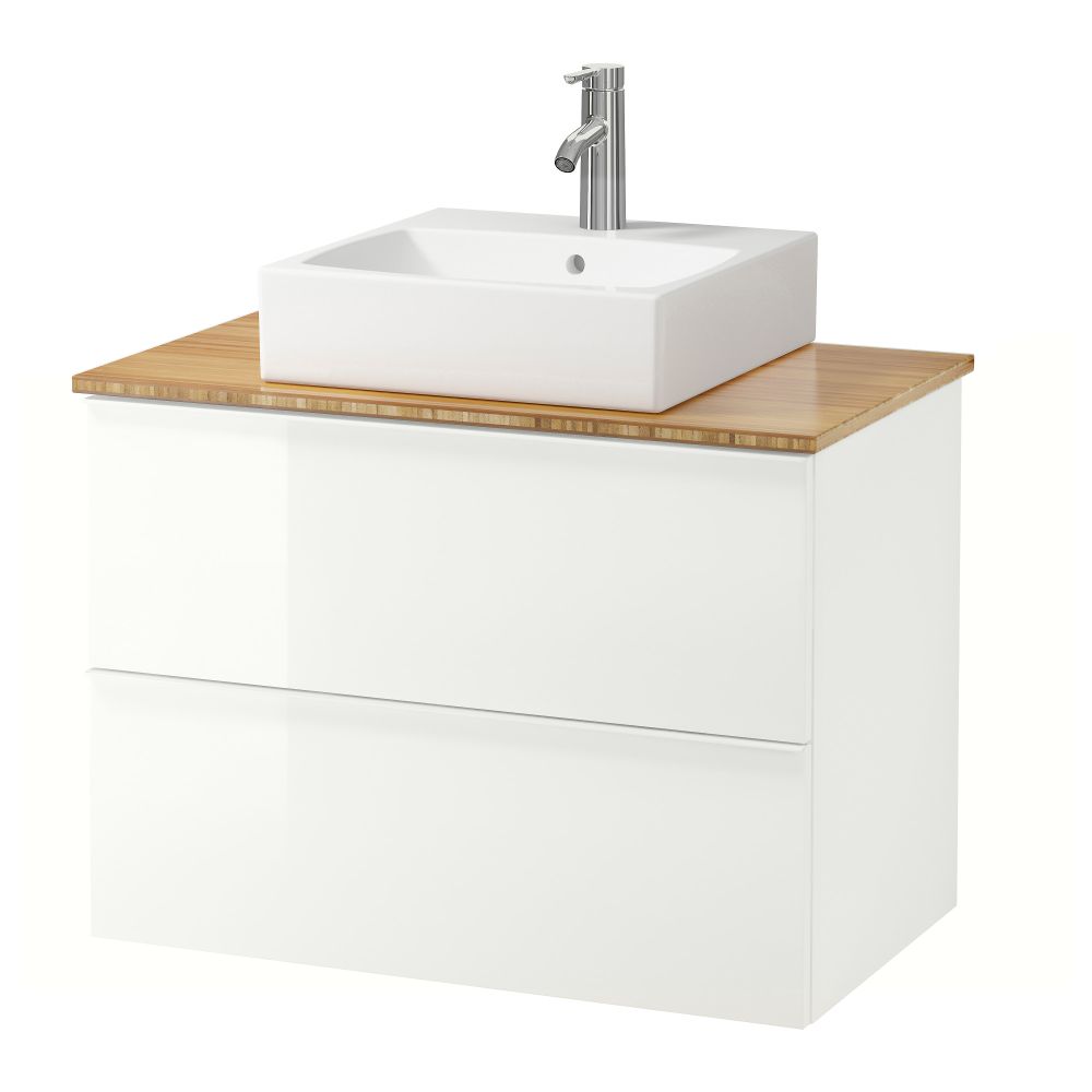 Шк п-раковину/столешн45x45/раковина ГОДМОРГОН/АЛДЕРН / ТОРНВИКЕН, глянцевый белый, бамбук (82x49x72 см) - схема-чертеж с размерами