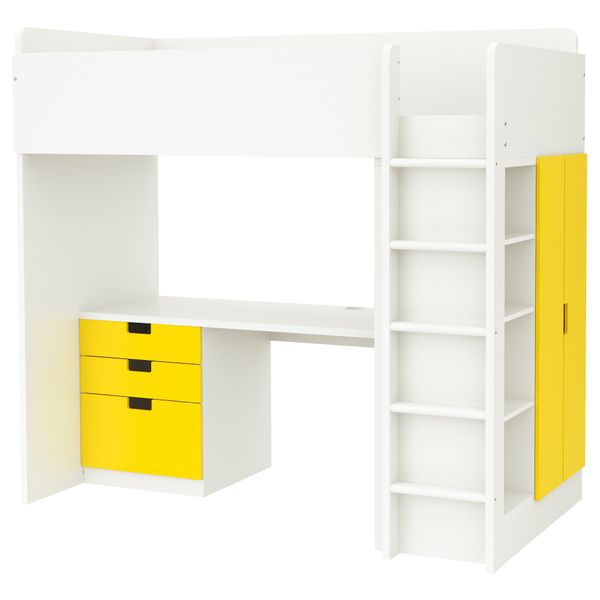Кровать-чердак, 3 ящика, 2 дверцы СТУВА, белый, желтый (207x99x193 см) - схема-чертеж с размерами