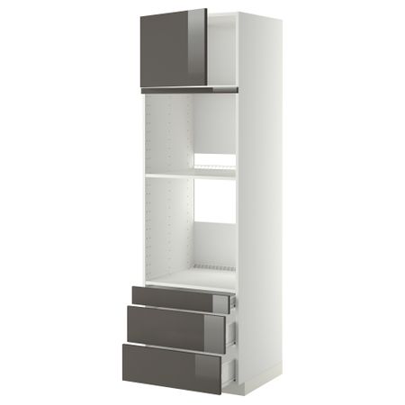 Высокий шкаф для духовки комбинированный, духовка + дверца, 3 ящика МЕТОД / ФОРВАРА, белый, Рингульт серый