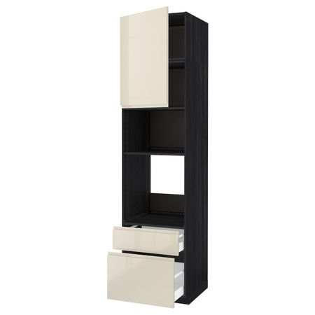 Высокий шкаф для духовки и СВЧ/дверца/2ящ, черный, Воксторп глянцевый светло-бежевый 60x60x240 см IKEA МЕТОД 192.391.10